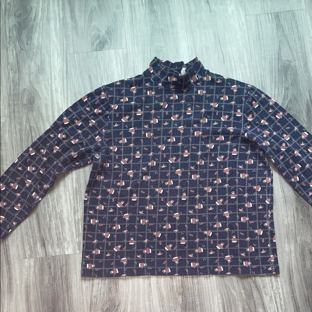 croft & barrow Navy Plaid Mock Neck Top with snowman Accents